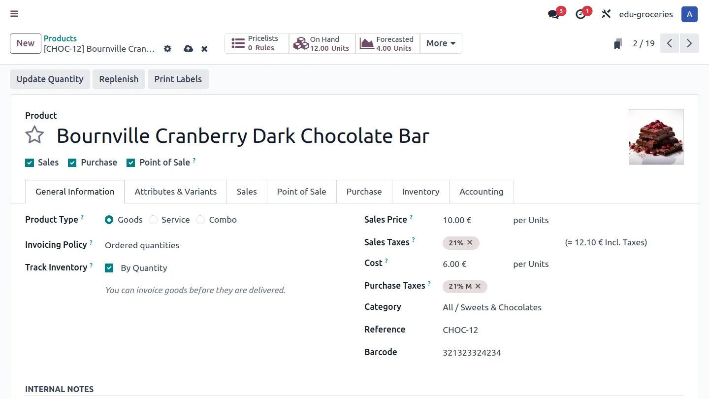 produit back-office odoo