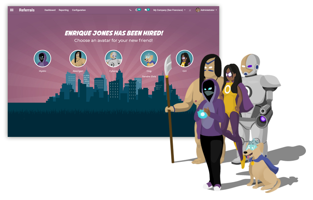 Personnalisez votre équipe Assemblez votre équipe de super-héros en choisissant un avatar pour chacun de vos amis recrutés.