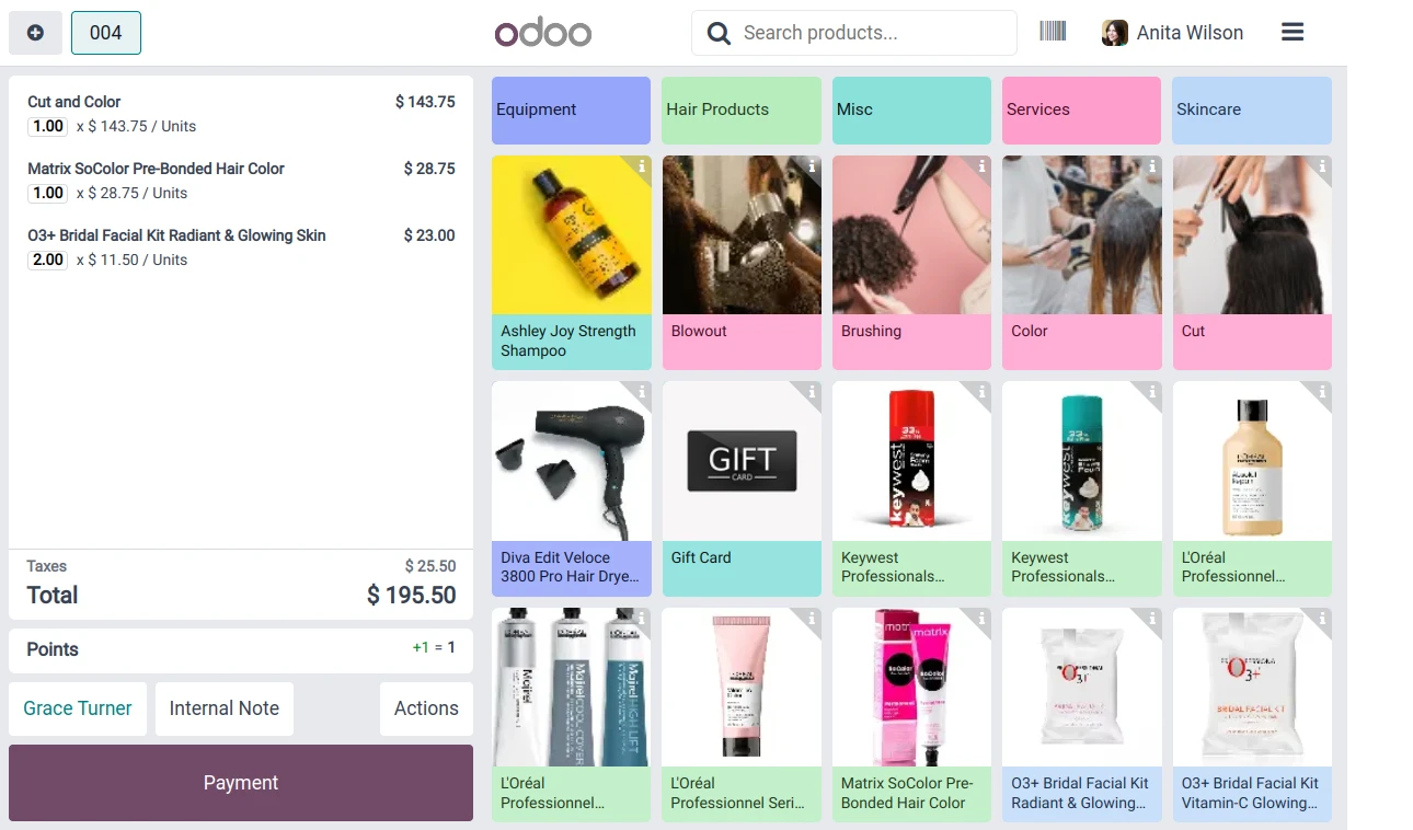 Un point de vente intuitif pour les salons à forte affluence Ajoutez facilement des des services complémentaires, comme des soins capillaires ou des massages du cuir chevelu, directement au moment du paiement.