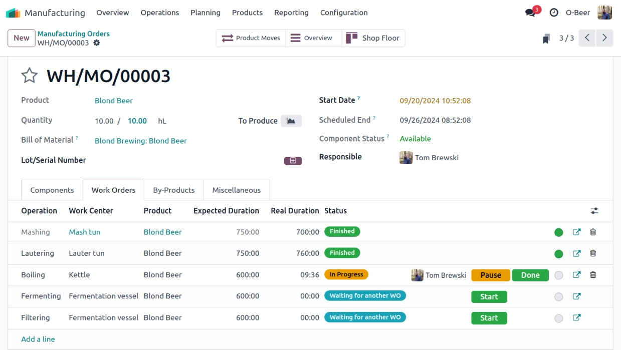 Une fabrication simplifiée De la nomenclature à la fin de la chaîne de production, Odoo permet une planification transparente des capacités, des prévisions de composants et un contrôle des coûts