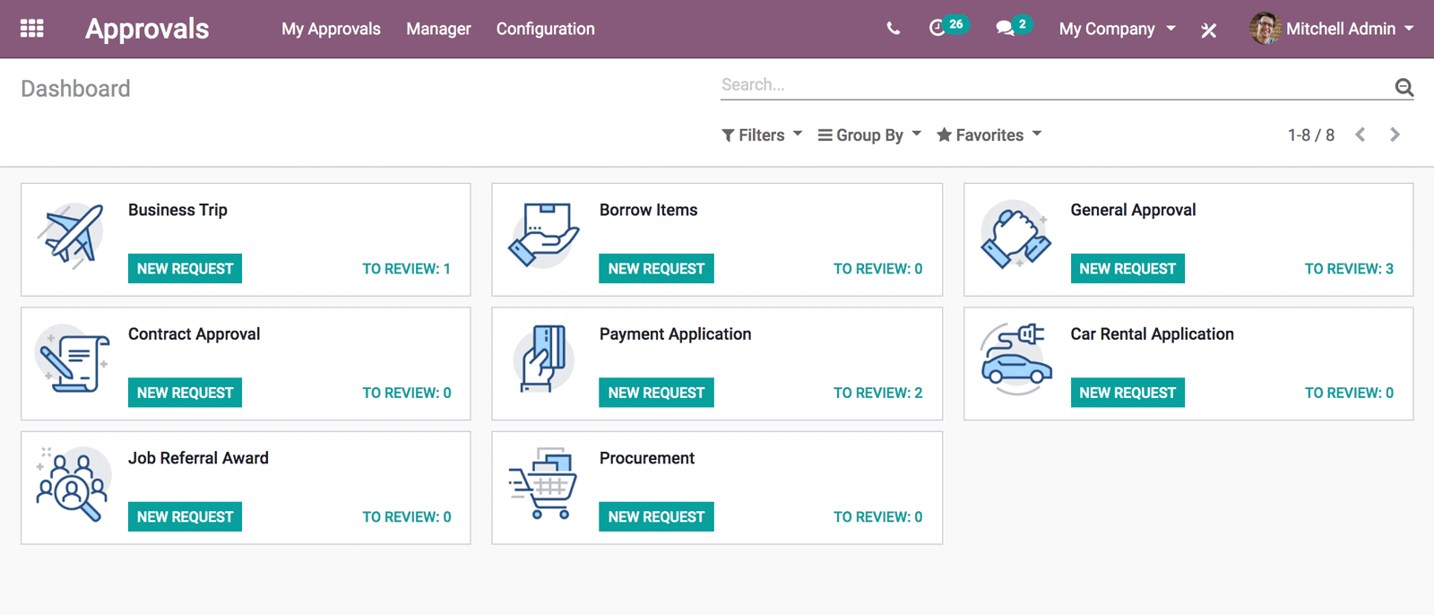 Odoo Validations vous permet de gérer toutes vos demandes depuis un hub centralisé